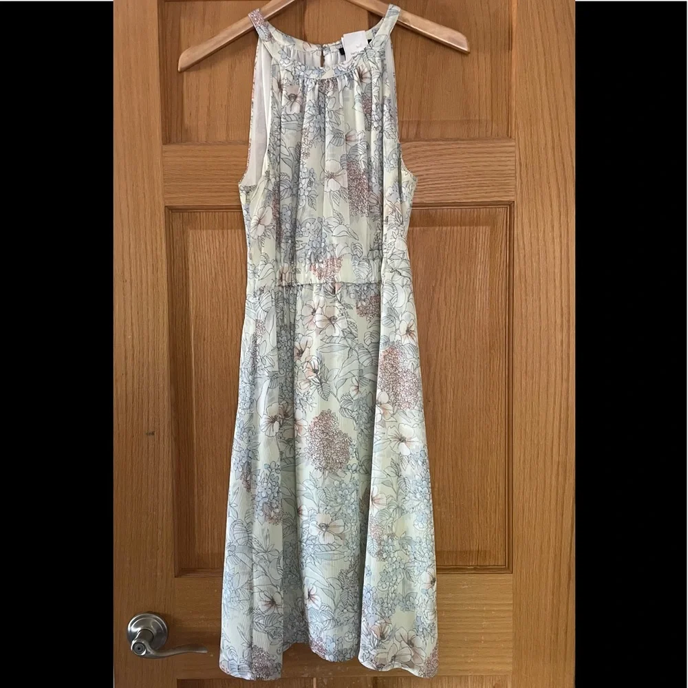 TOMMY HILFIGER floral keyhole lined dress back zipper & elastic waist s 10 EUC - Picture 1 of 7